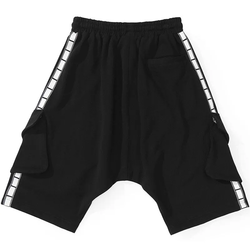 Black Street Style Letter Print Cotton Baggy Shorts