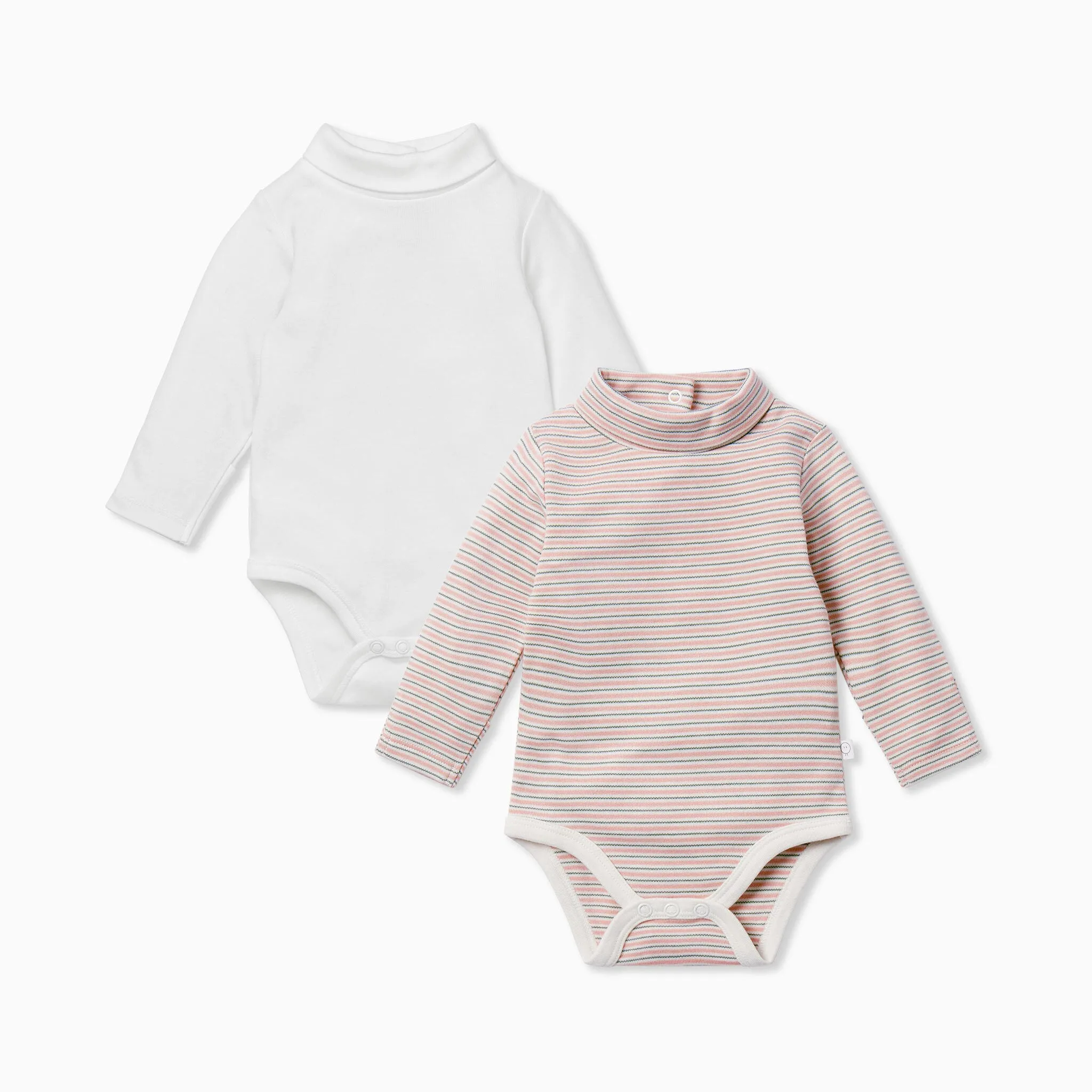 Blush & Khaki Stripe Roll Neck Bodysuit 2 Pack