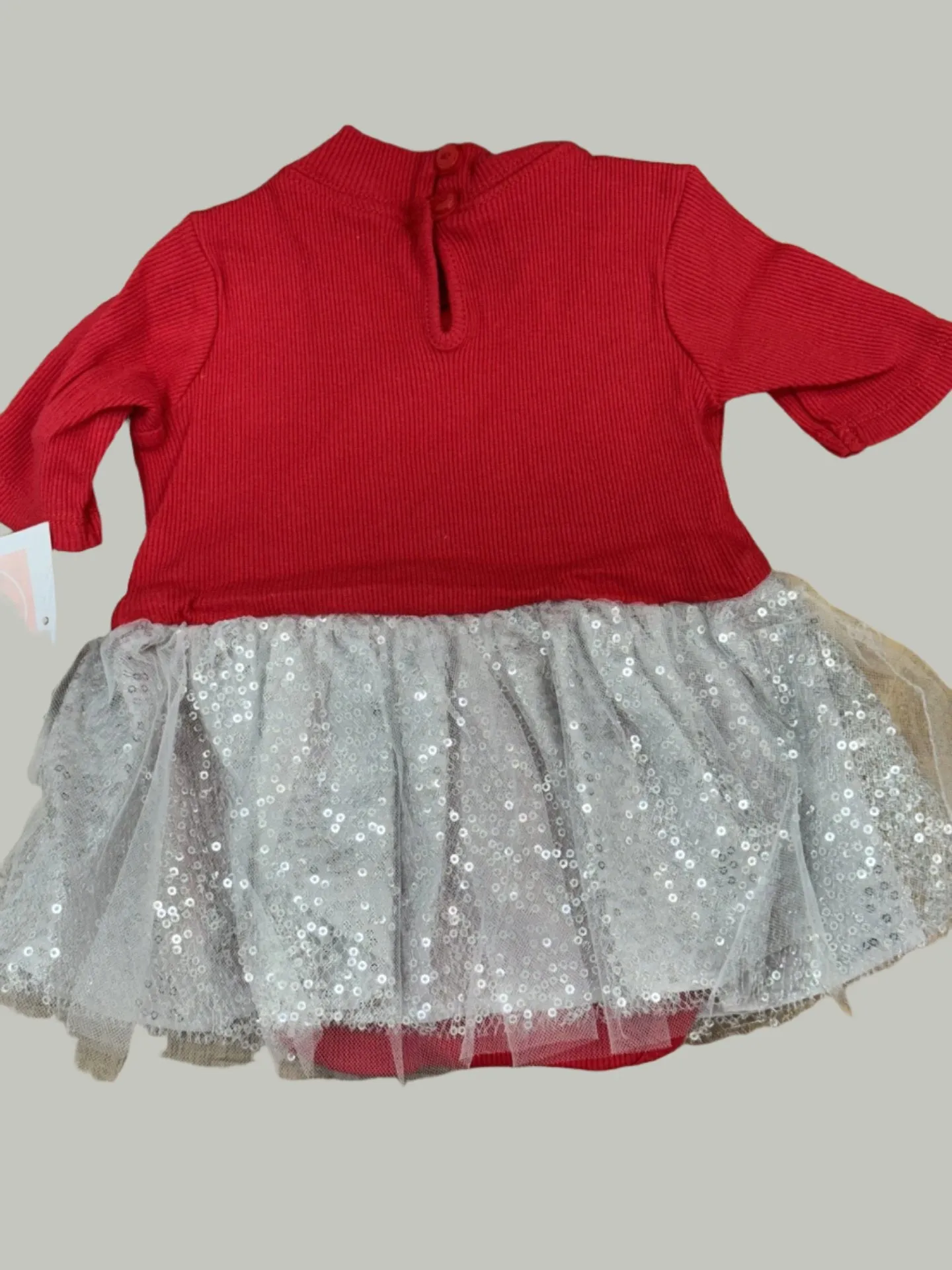 Bonnie Jean Little Girls Christmas Holiday Red Silver Sparkle Tutu Dress, 3 MO