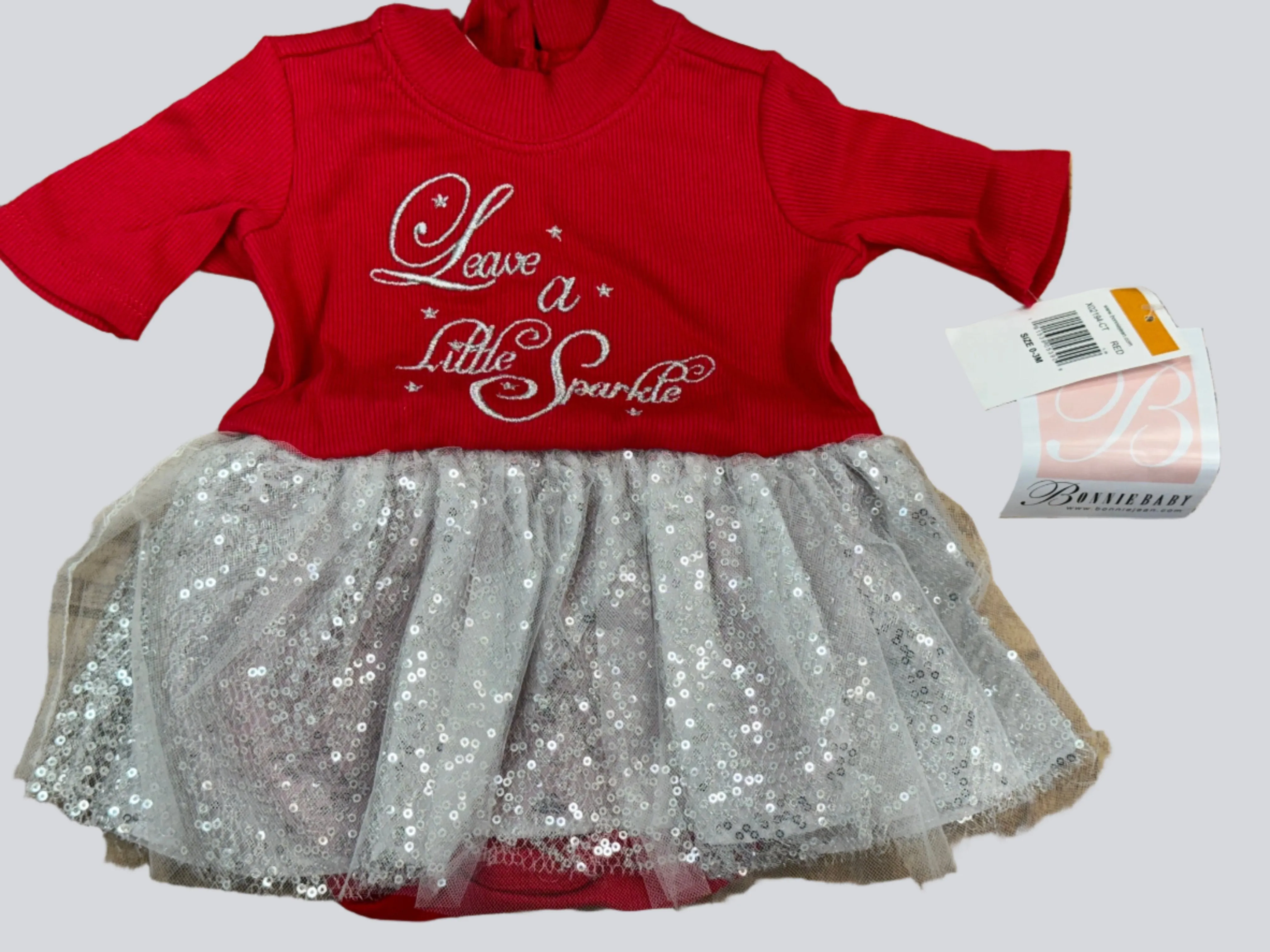 Bonnie Jean Little Girls Christmas Holiday Red Silver Sparkle Tutu Dress, 3 MO