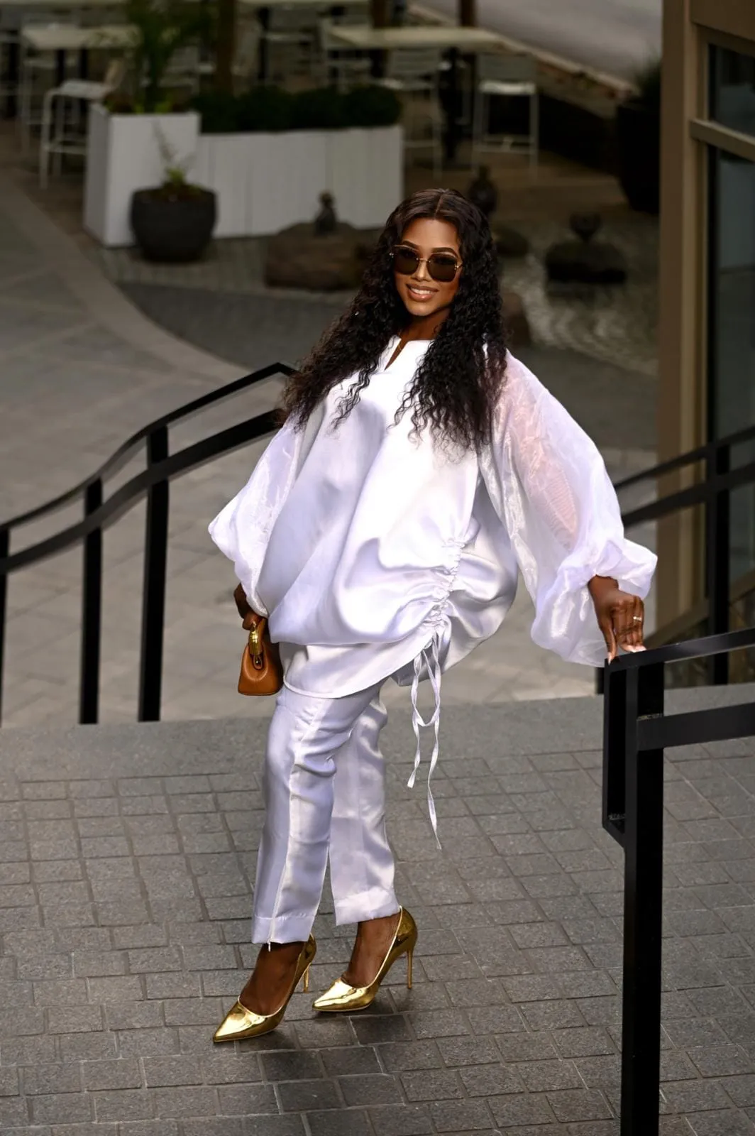 Boss Tunic Top and Pant set and bubble sleeves (white)