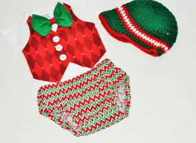 Boys christmas outfit, christmas cake smash outfit,holiday outfit, newspaper boy hat, red harlequin vest, christmas chevron diaper cover