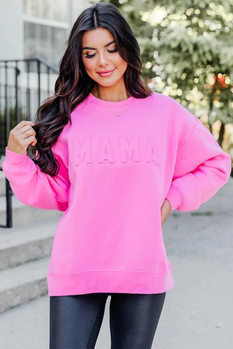 Bright Pink "MAMA" Casual Sweatshirt