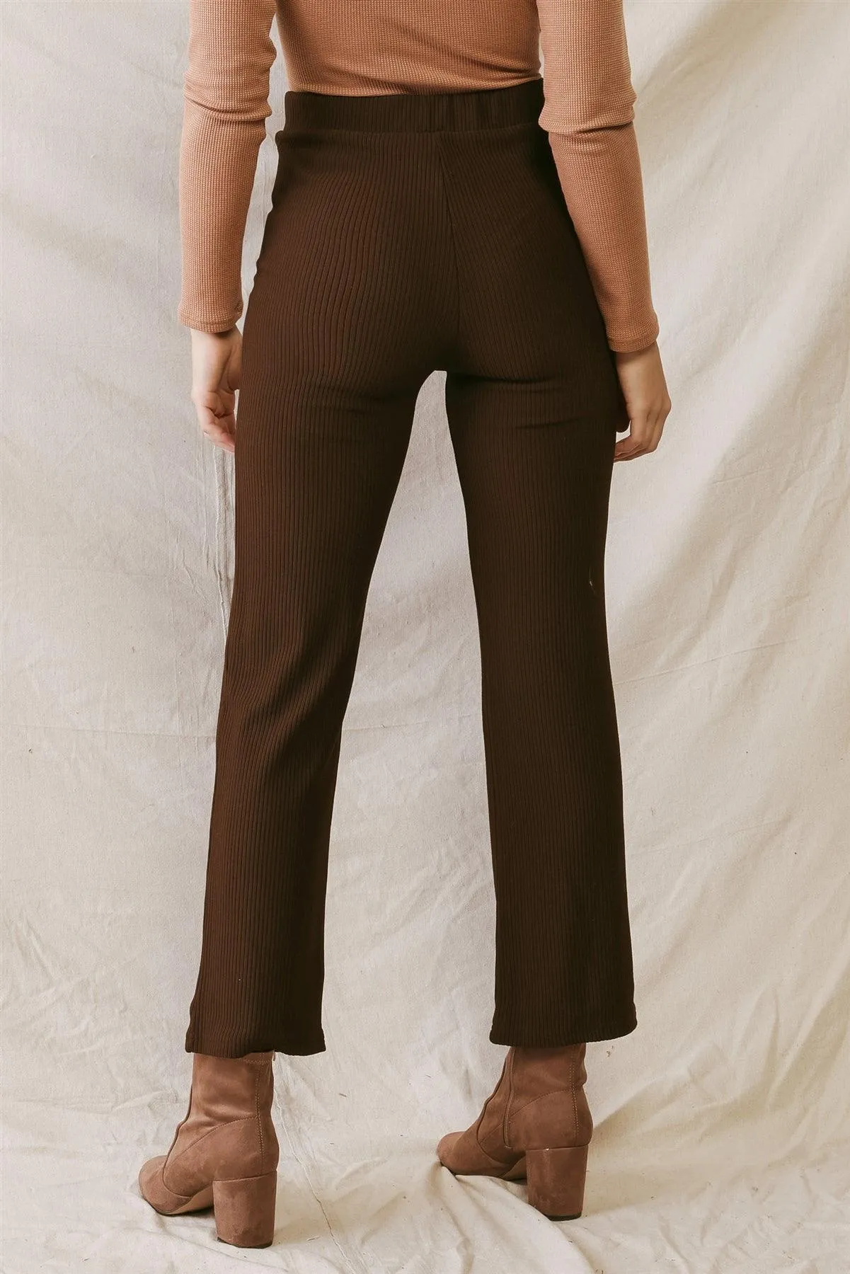 Brown Ribbed High Waist Fitted Pants /3-2-1