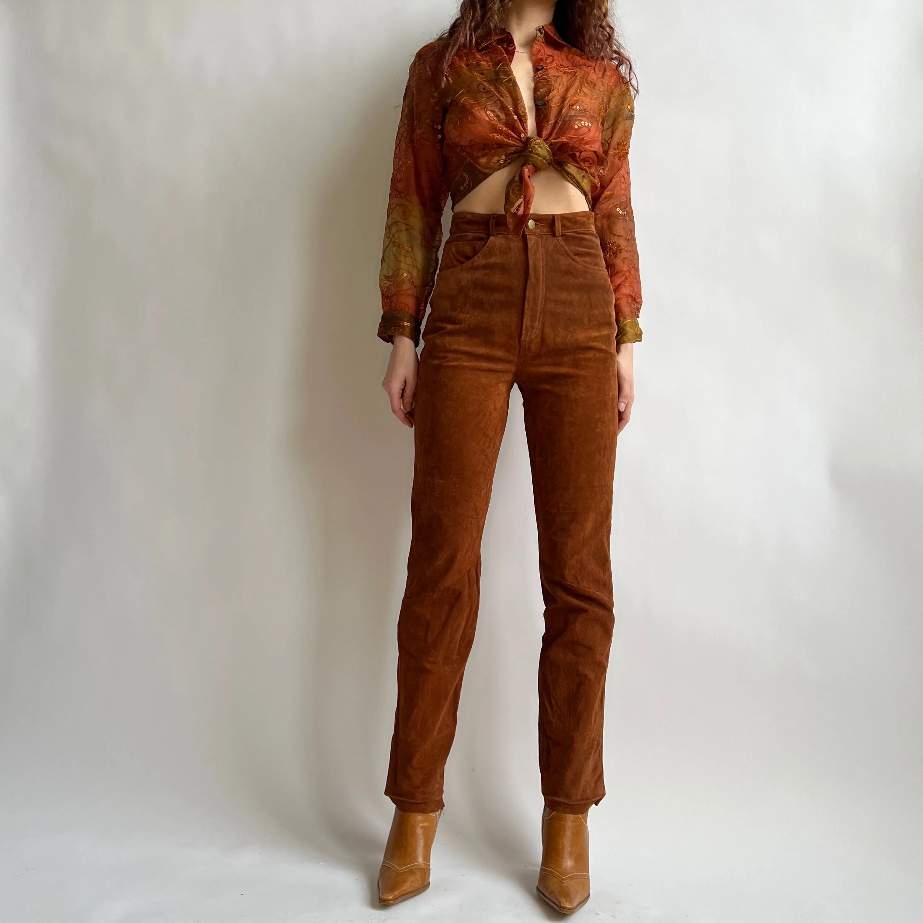 Brown suede high waist pants