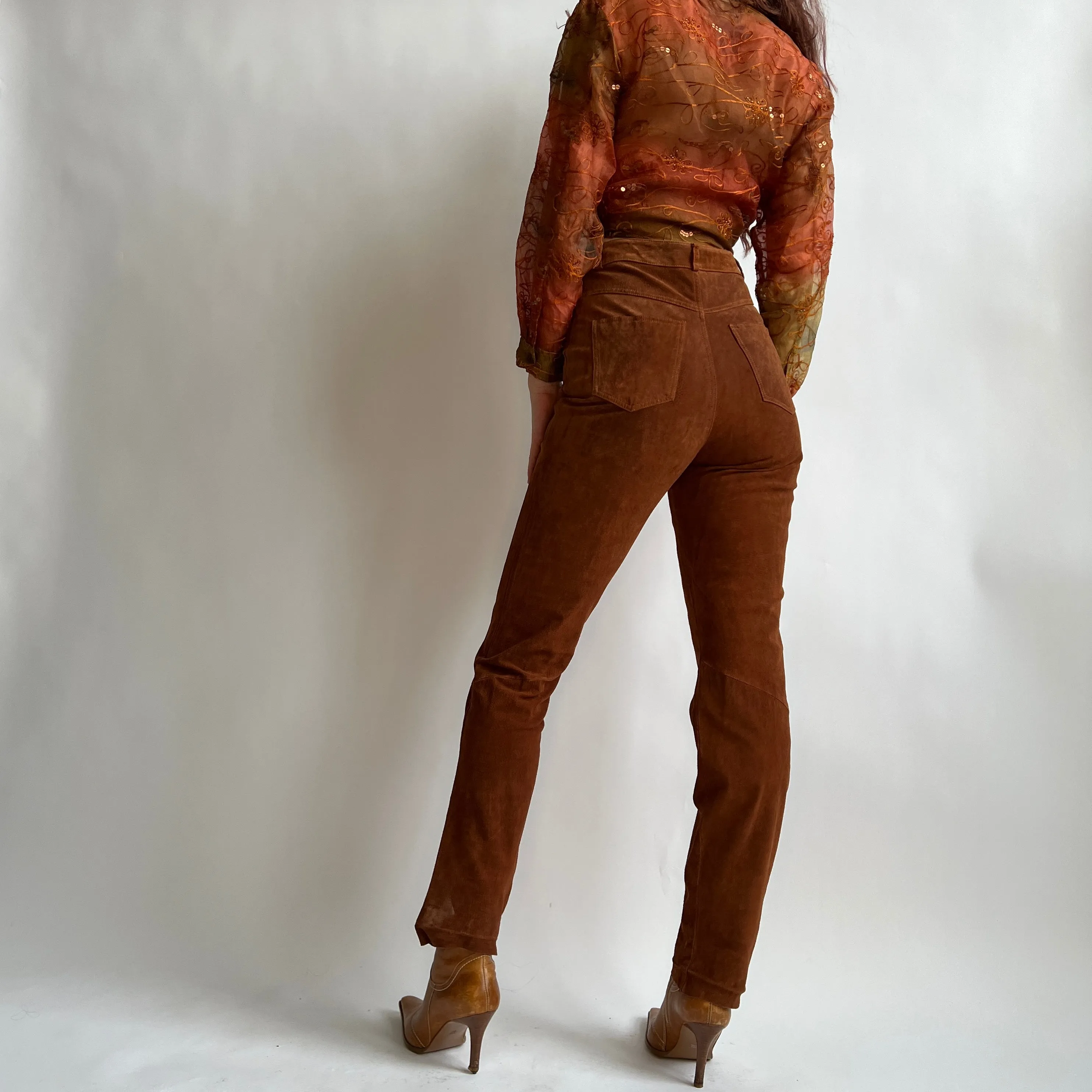 Brown suede high waist pants