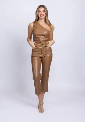 Cami Chrissa Vegan Leather Bodysuit in Carmel