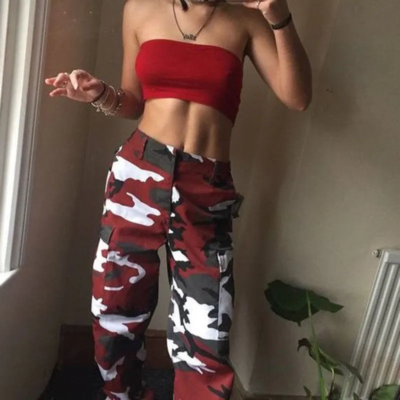 Camo Cargo High Waist Long Pants