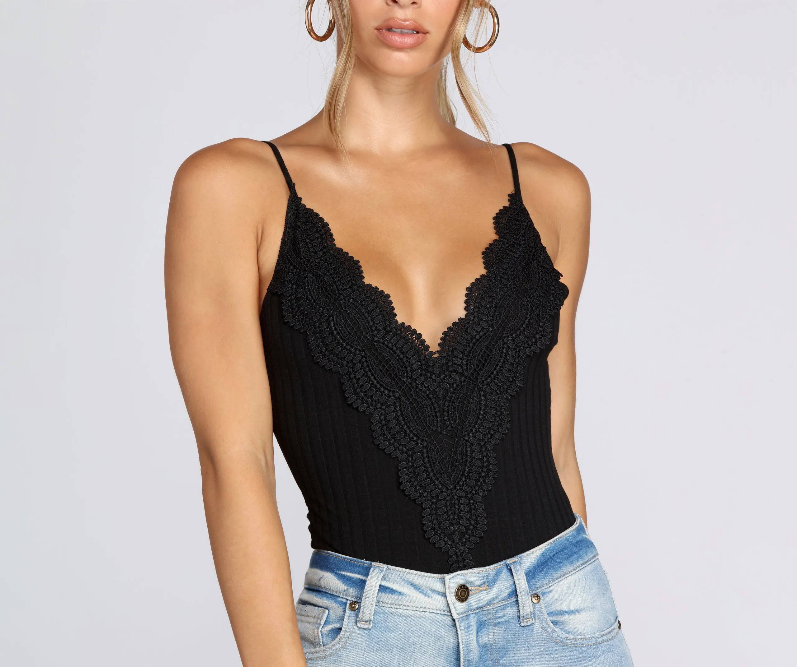 Casual Crochet Ribbed Bodysuit