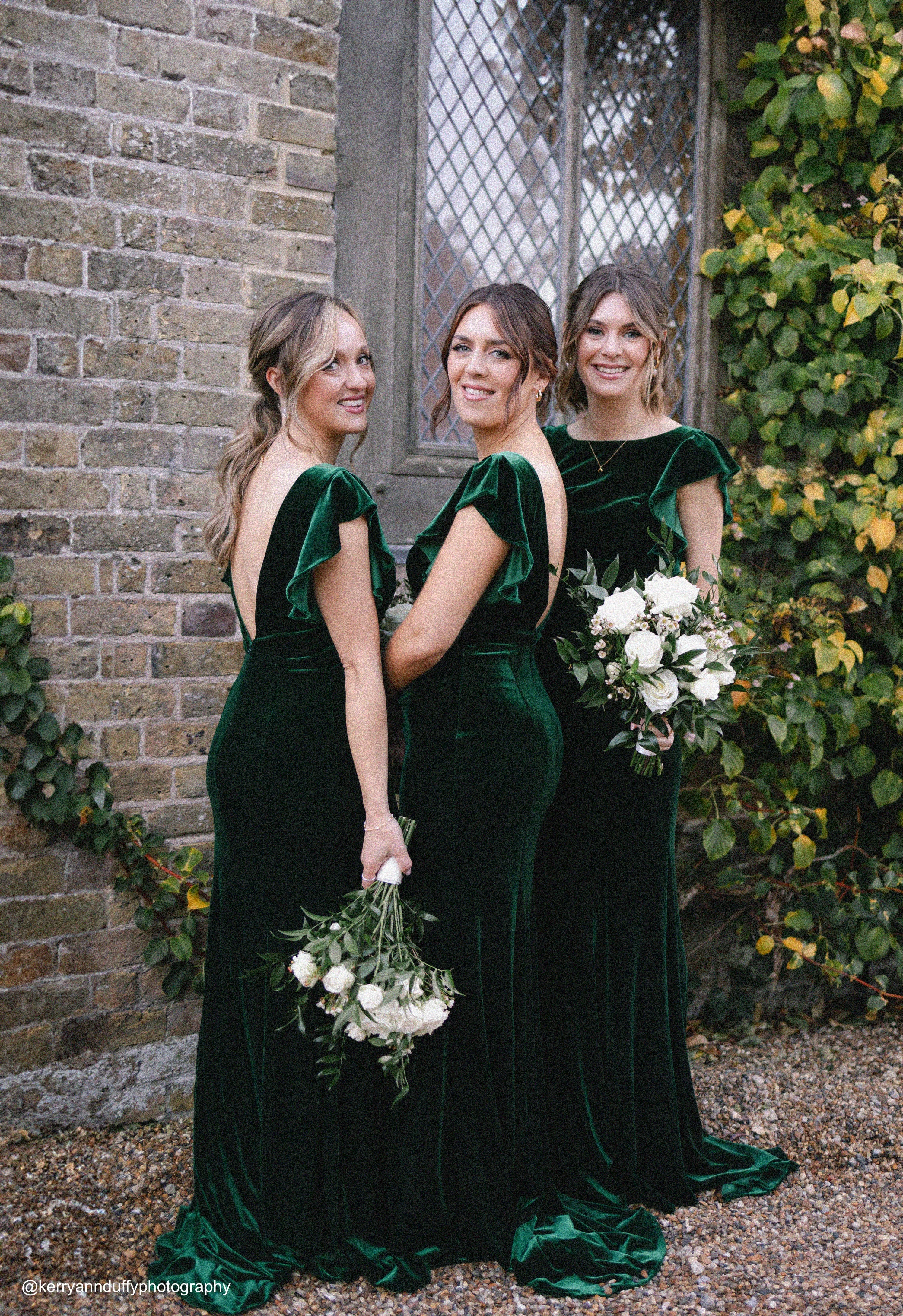 Cecelia Velvet Bridesmaid Dress In Hunter Green