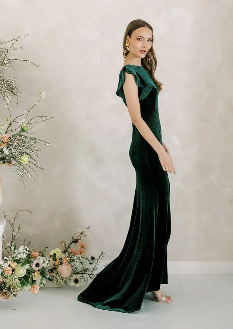 Cecelia Velvet Bridesmaid Dress In Hunter Green