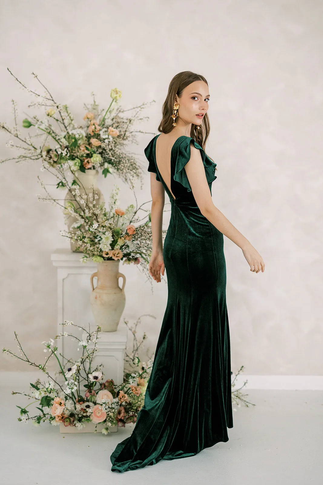 Cecelia Velvet Bridesmaid Dress In Hunter Green