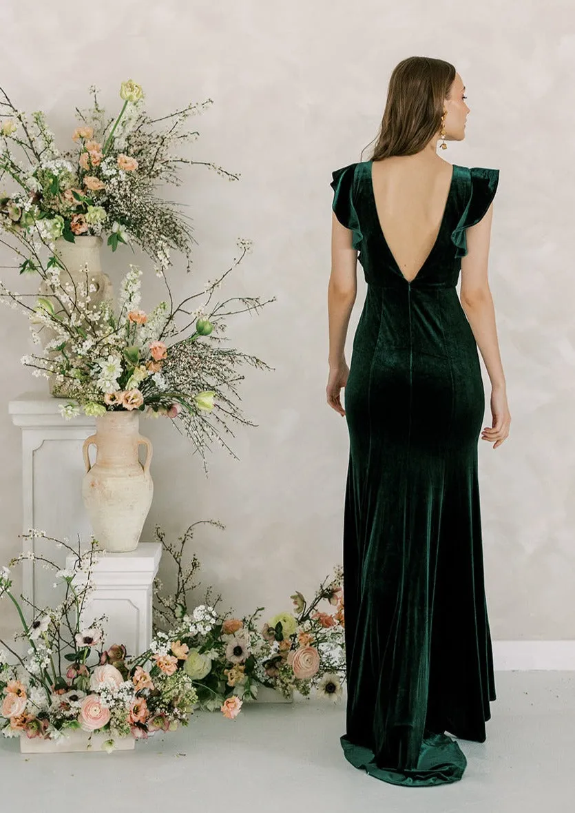 Cecelia Velvet Bridesmaid Dress In Hunter Green