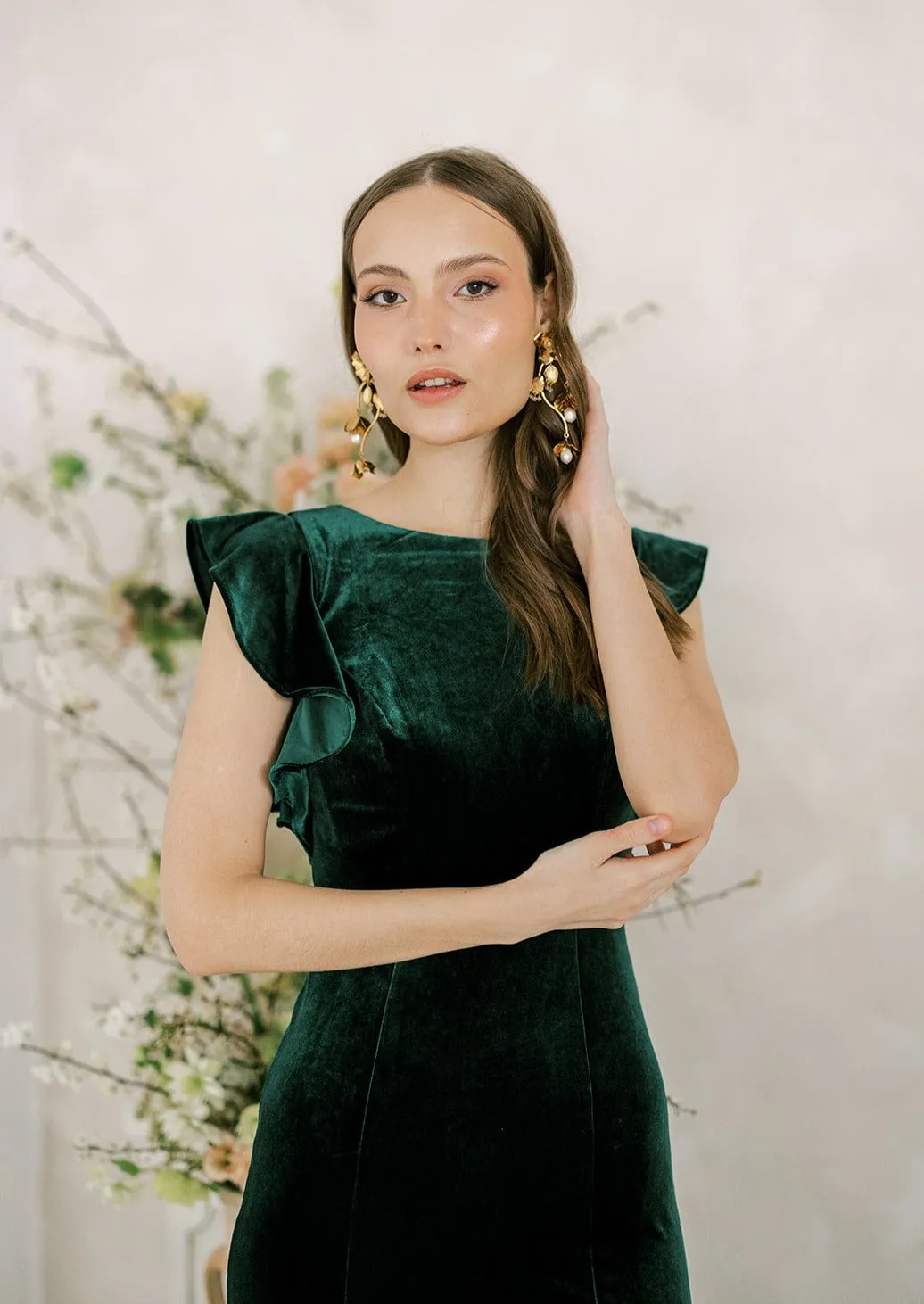 Cecelia Velvet Bridesmaid Dress In Hunter Green