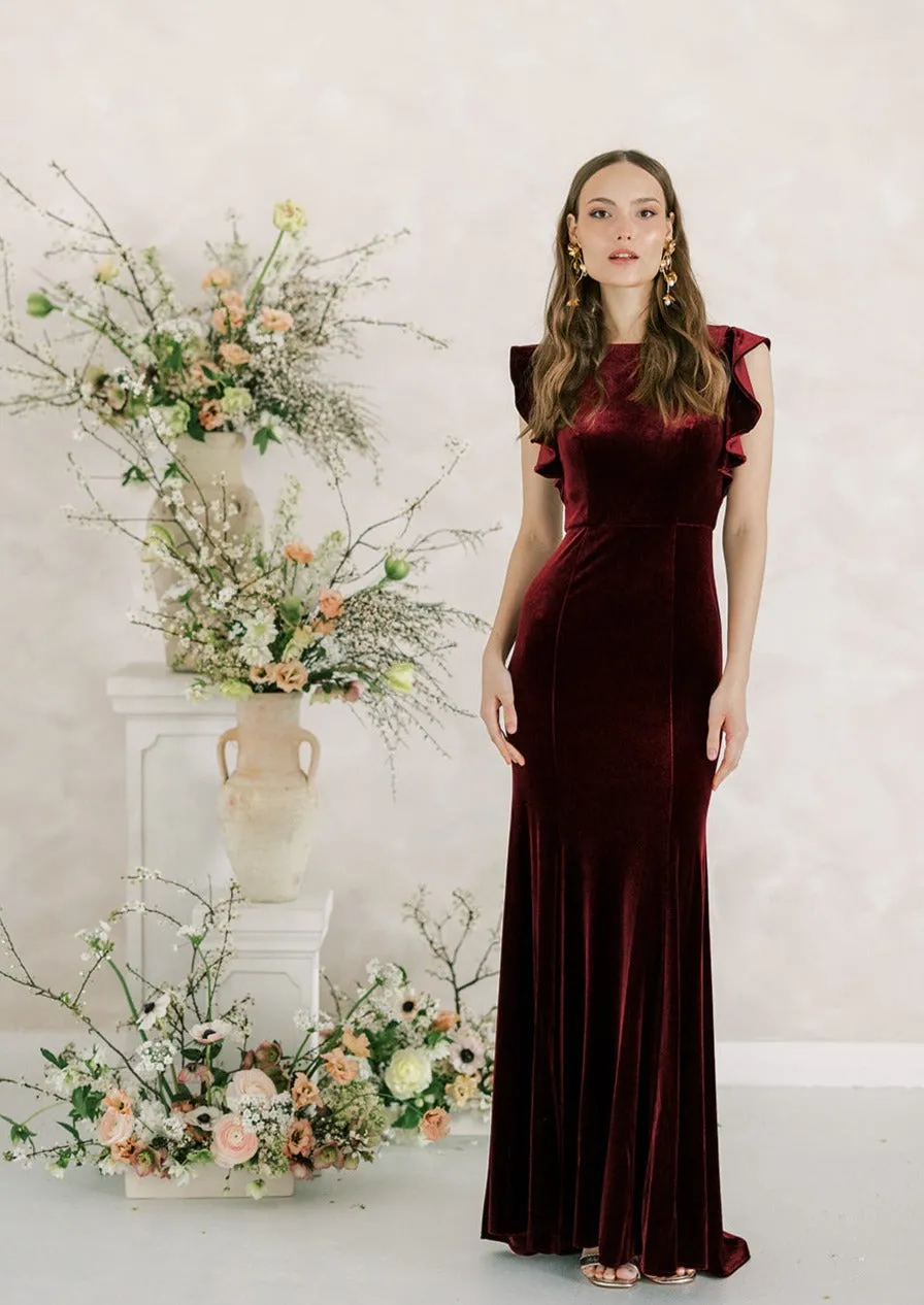 Cecelia Velvet Bridesmaid Dress In Roseberry