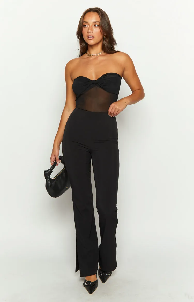 Cheyenne Black Tie Front Mesh Top