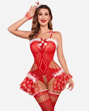 Christmas Red Lace Bodysuit with Stockings