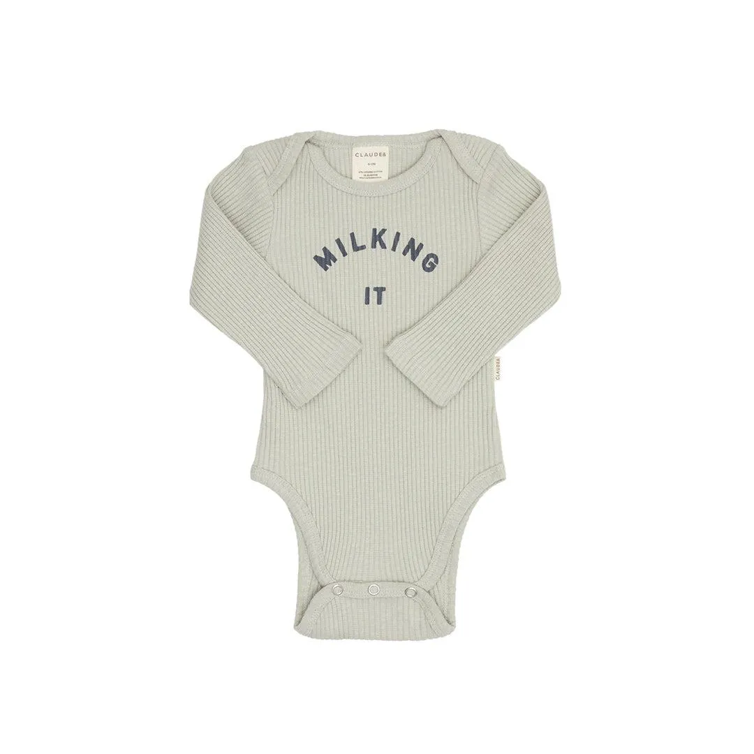 Claude & Co "Milking It" Organic Ribbed Bodysuit - Pistachio