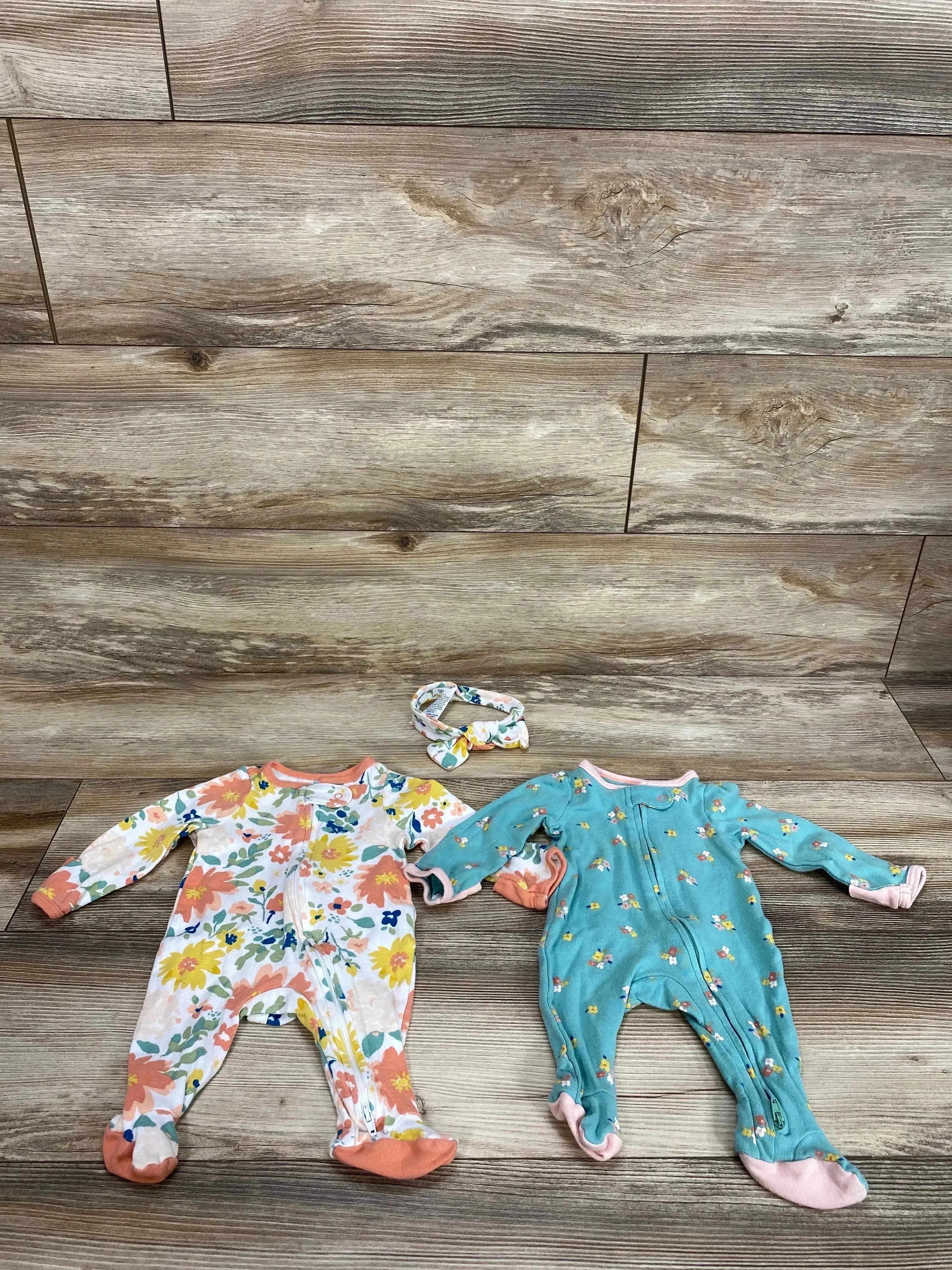 Cloud Island 4pc Floral Sleeper Set Green sz Newborn