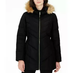 COLE HAAN Hooded Chevron Down Puffer Coat  Black Size Medium