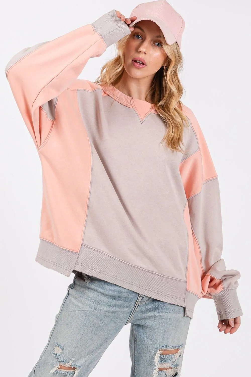 Color Block Sweatshirt in Gray Peach