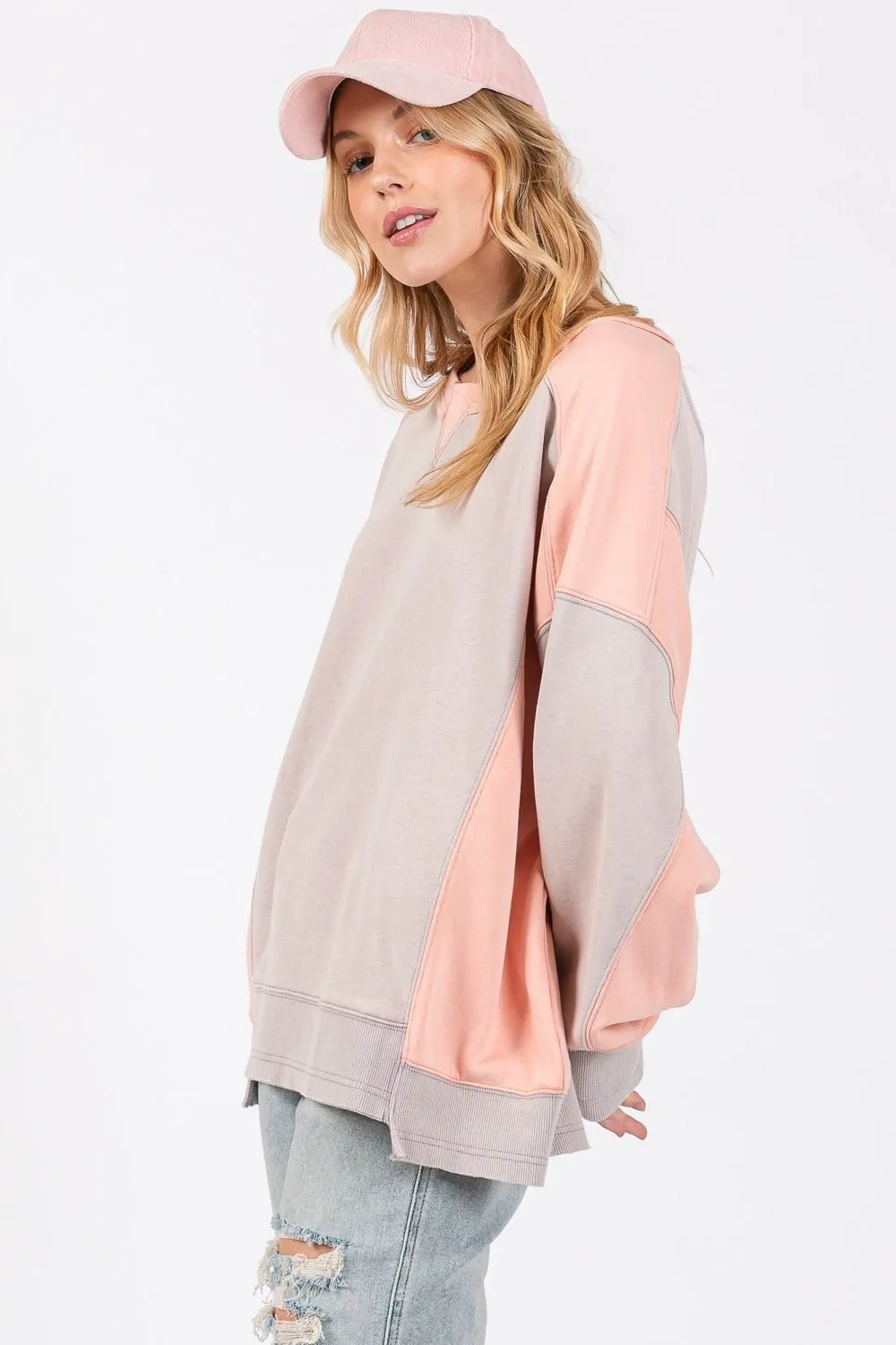 Color Block Sweatshirt in Gray Peach