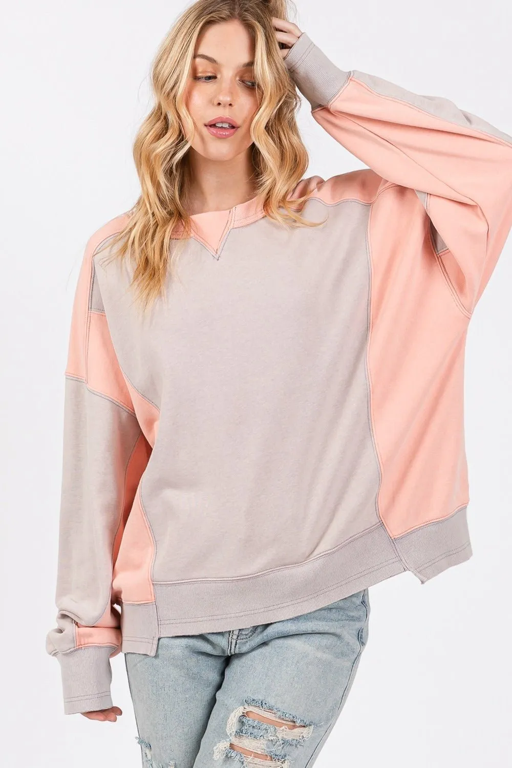 Color Block Sweatshirt in Gray Peach