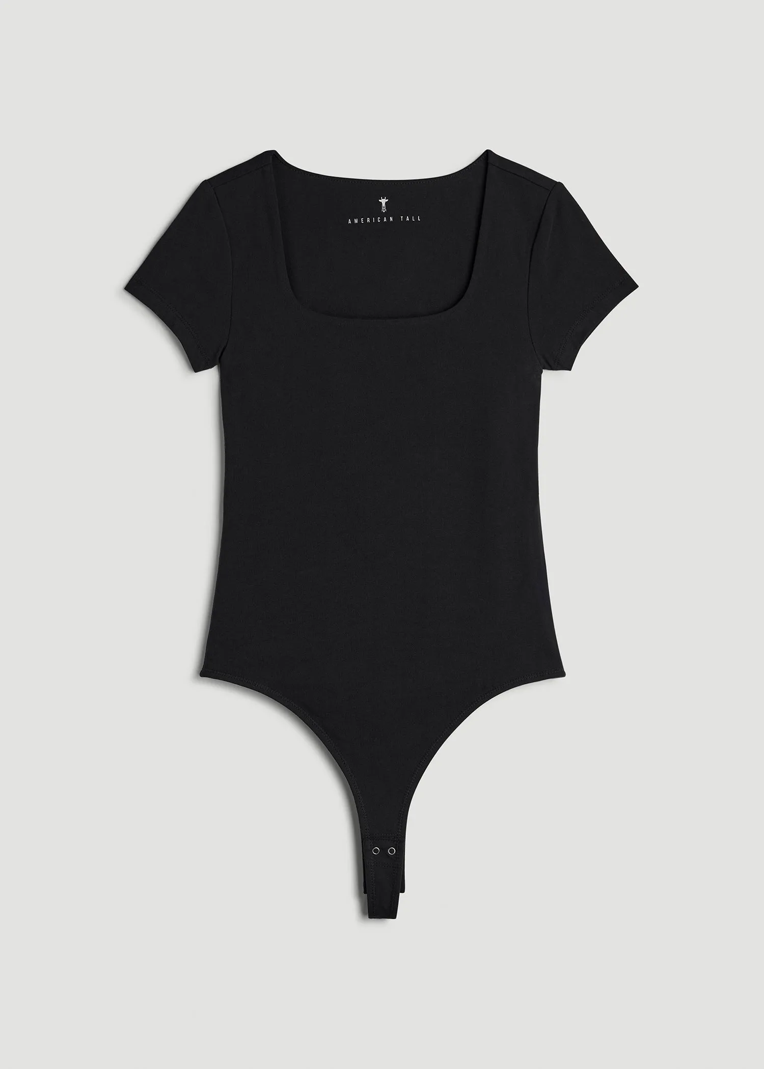 Cotton Blend Short Sleeve Squareneck Bodysuit for Tall Women in Black