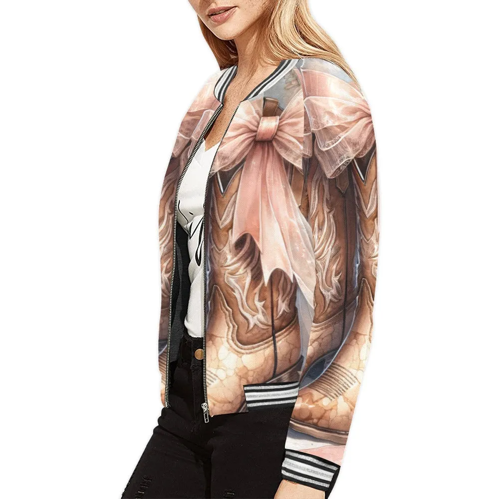 Country and Western Coquette Boots Bomber Jacket for Women