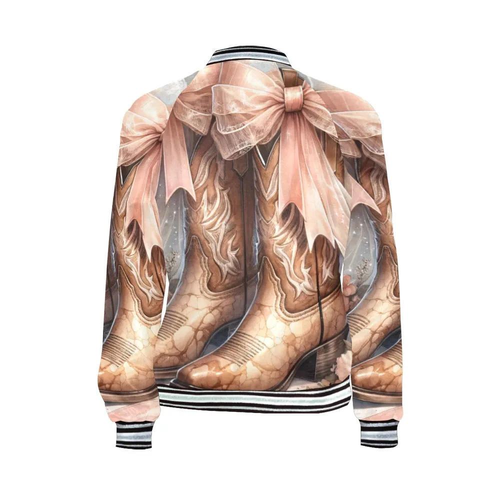 Country and Western Coquette Boots Bomber Jacket for Women