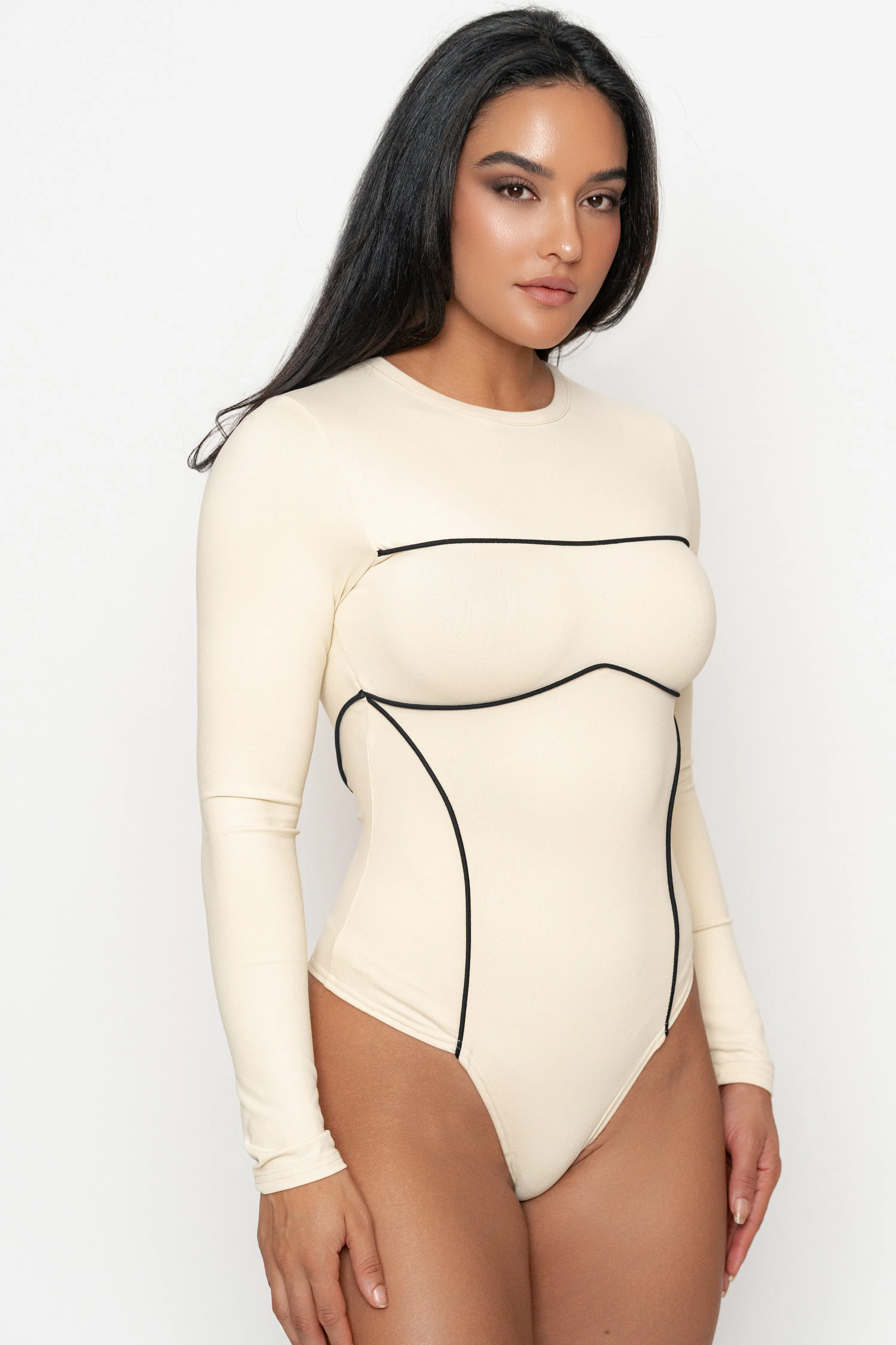 Cream/Black Pilar Piped Bodysuit