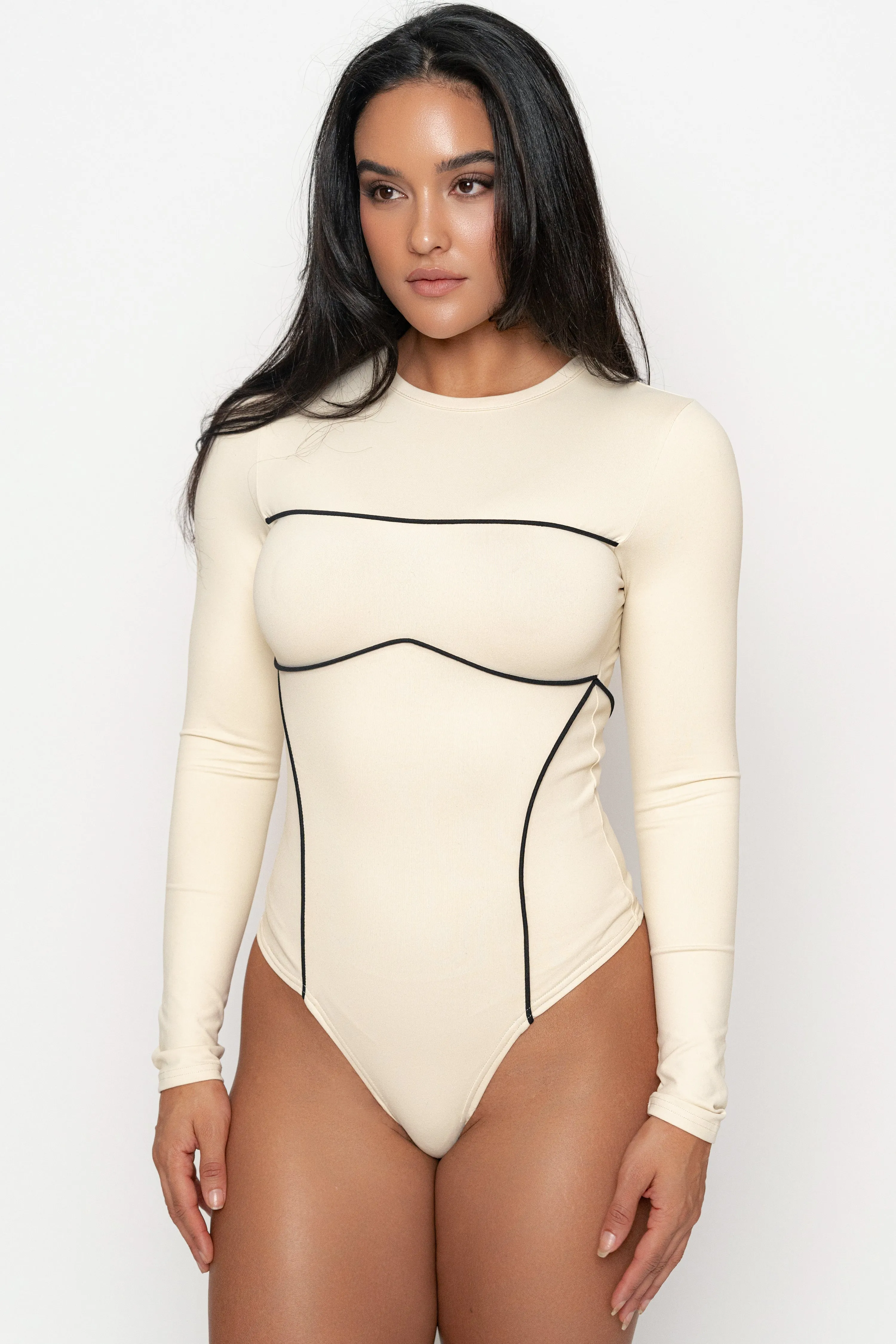 Cream/Black Pilar Piped Bodysuit