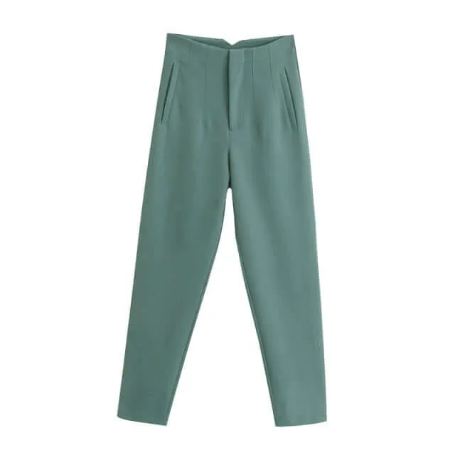 Cropped High Waist Basic Trousers