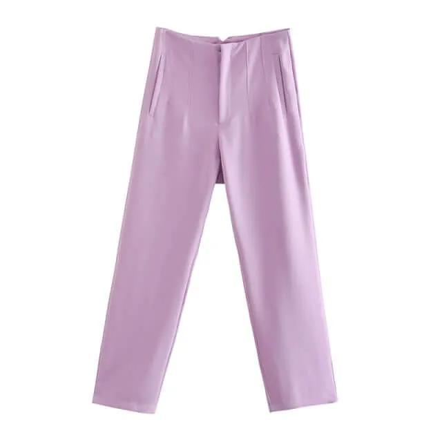 Cropped High Waist Basic Trousers