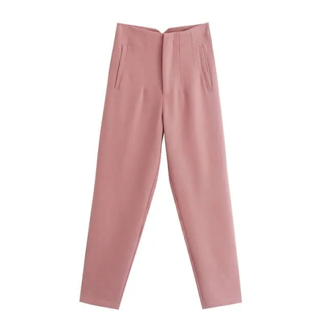 Cropped High Waist Basic Trousers