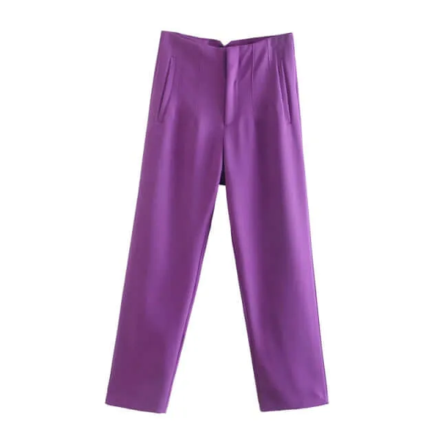 Cropped High Waist Basic Trousers