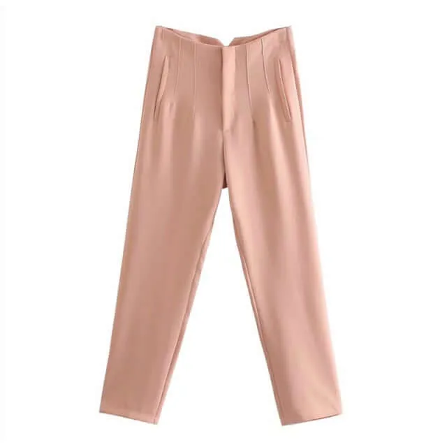 Cropped High Waist Basic Trousers