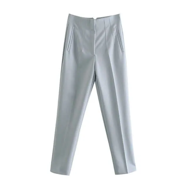 Cropped High Waist Basic Trousers