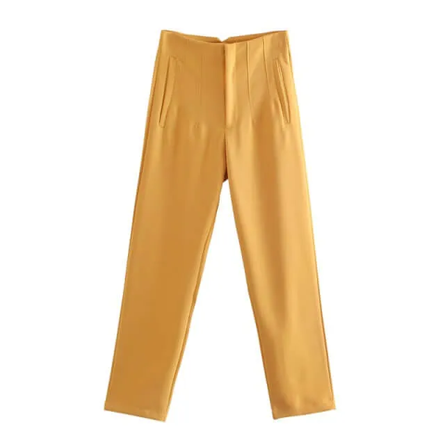 Cropped High Waist Basic Trousers