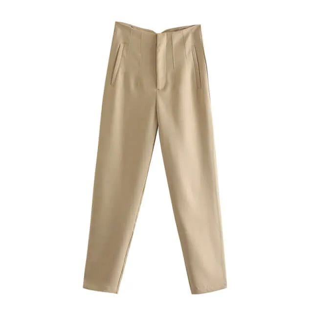 Cropped High Waist Basic Trousers