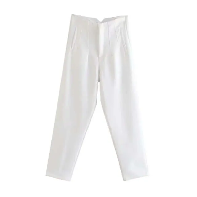 Cropped High Waist Basic Trousers