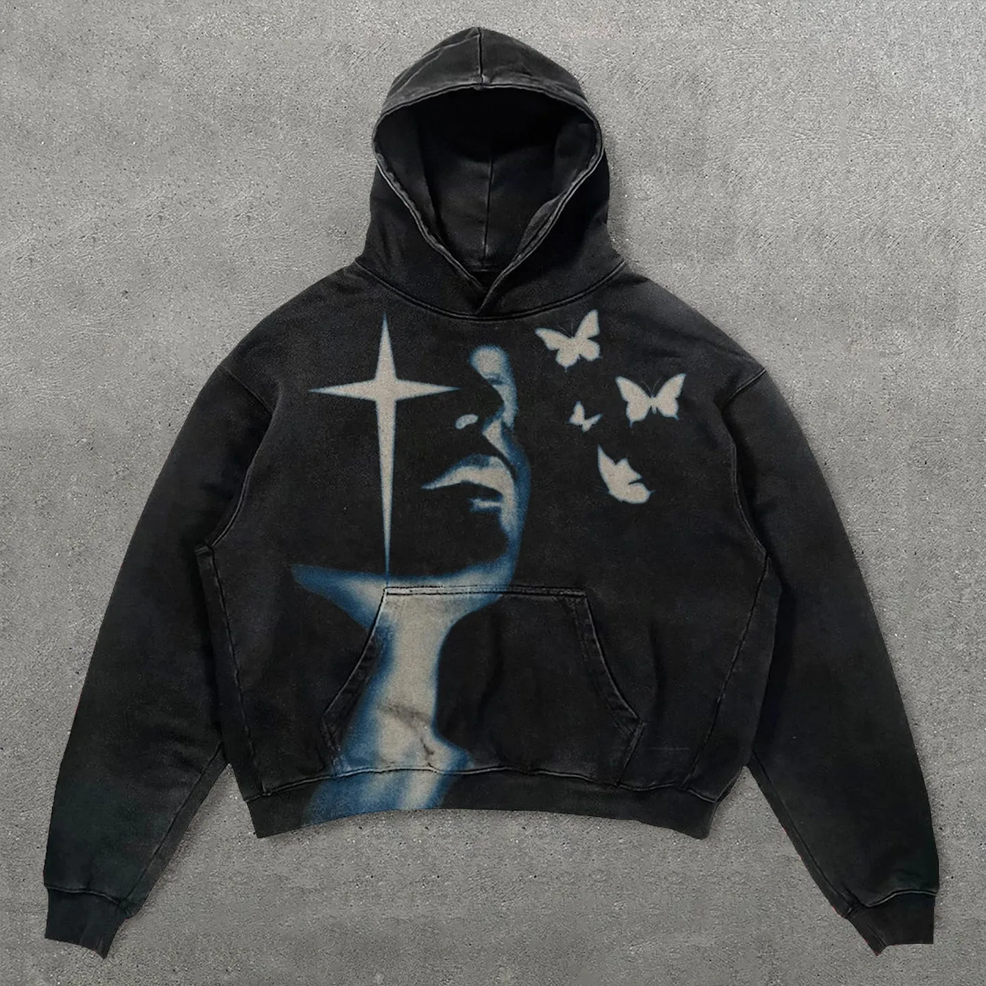 Cross Butterfly Mix Print Long Sleeve Hoodie