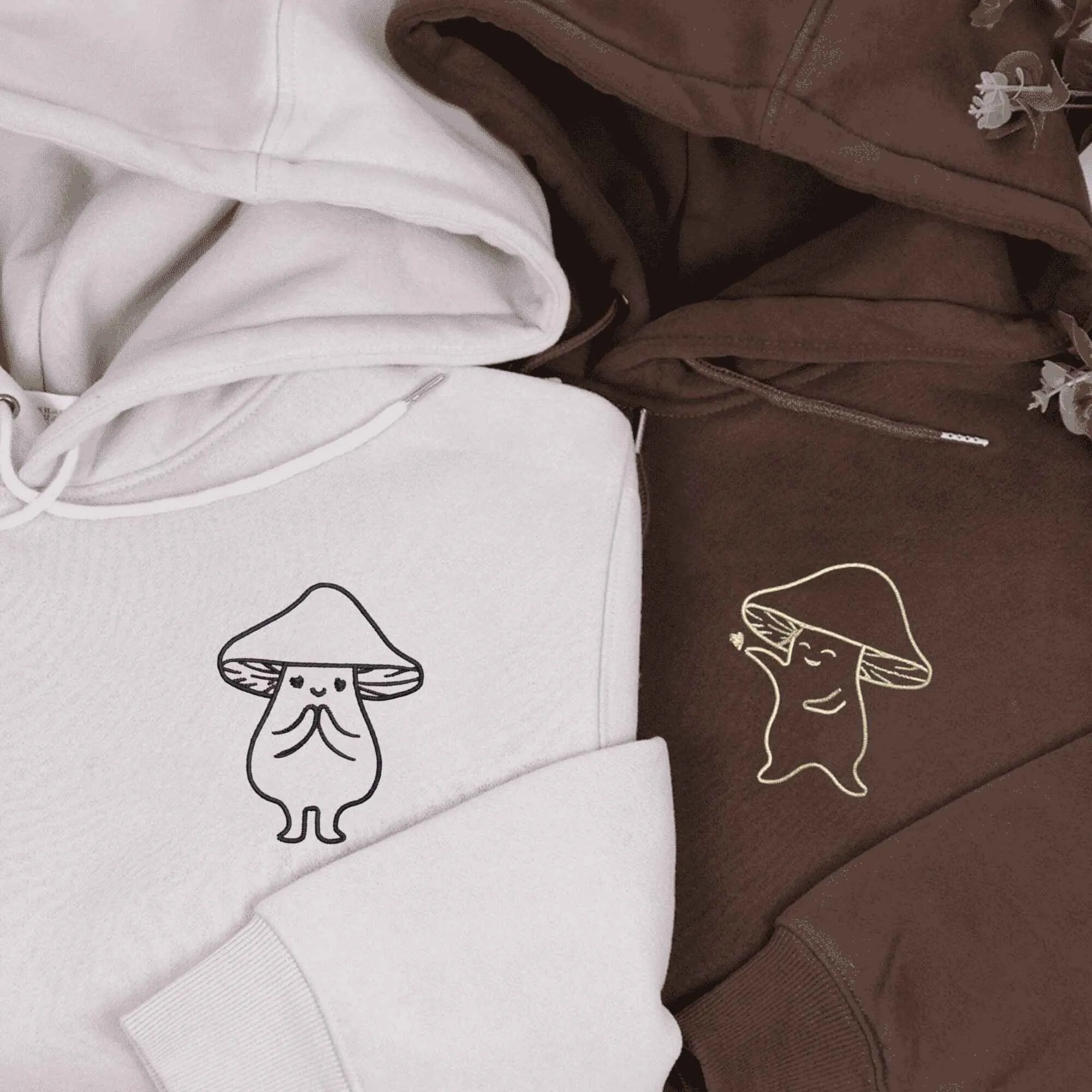 Custom Embroidered Mushroom Matching Couple Hoodies | Cute and Quirky Sweatshirts For Couple