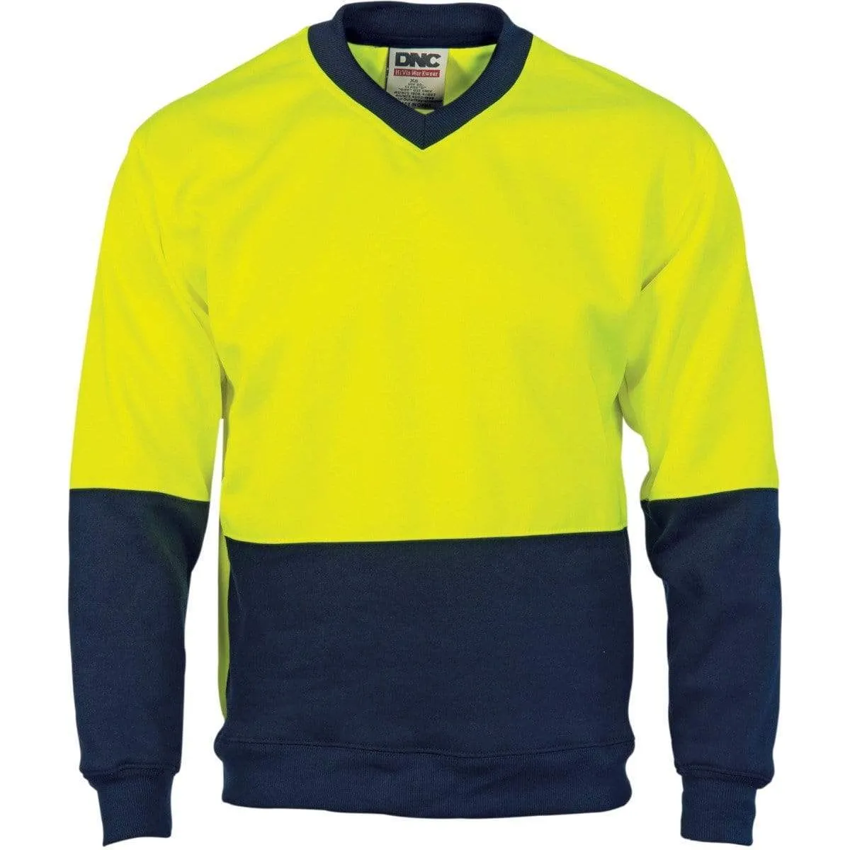 Dnc Workwear Hi-vis Two-tone Fleecy V-neck Sweatshirt (Sloppy Joe) - 3822