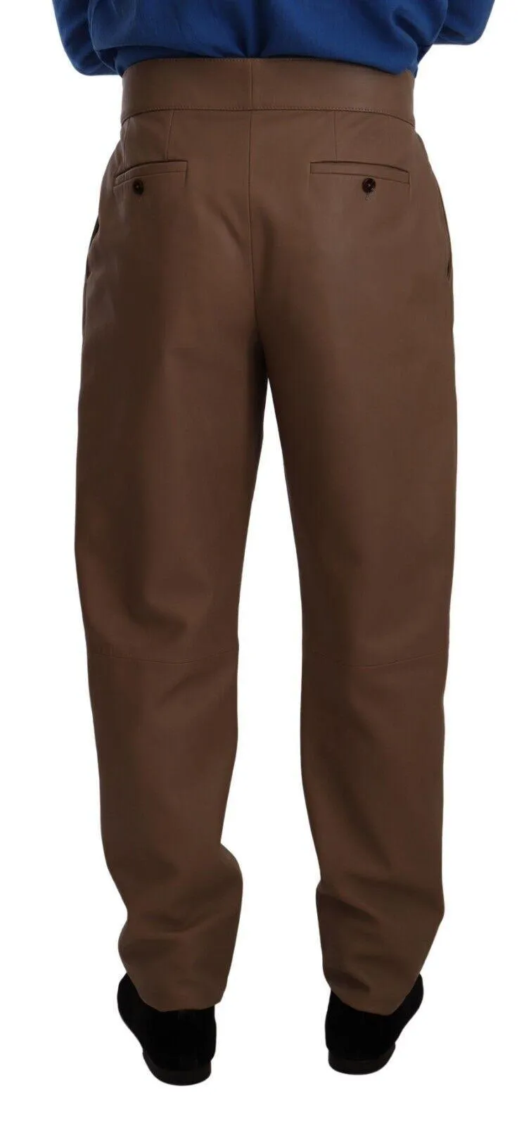 Dolce & Gabbana Brown Leather Tapered High Waist Pants