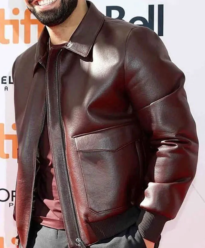 Drake Maroon Bomber Leather Jacket