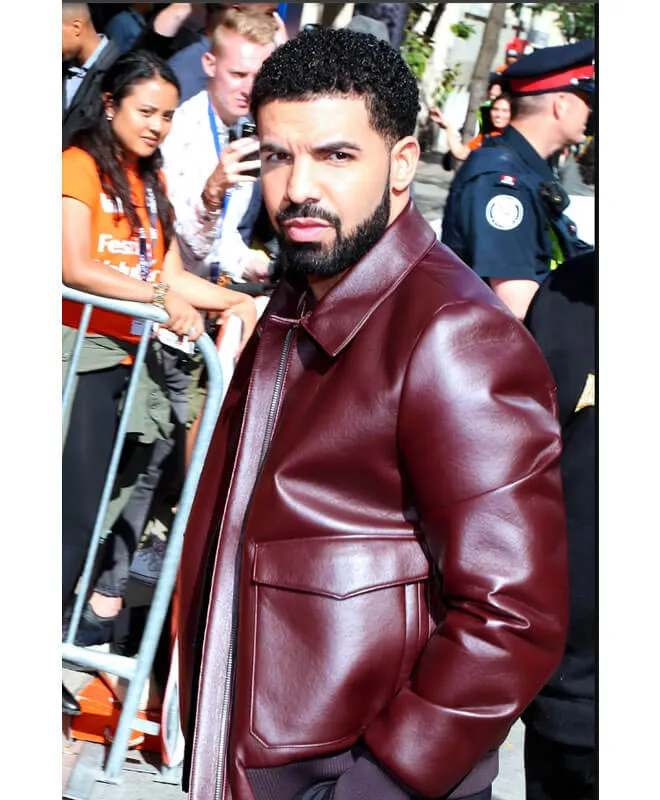 Drake Maroon Bomber Leather Jacket