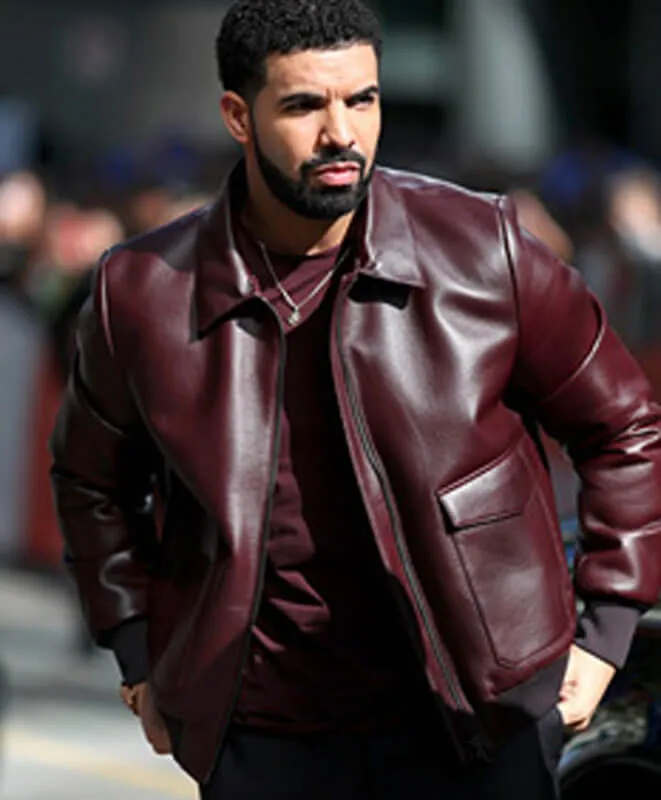 Drake Maroon Bomber Leather Jacket