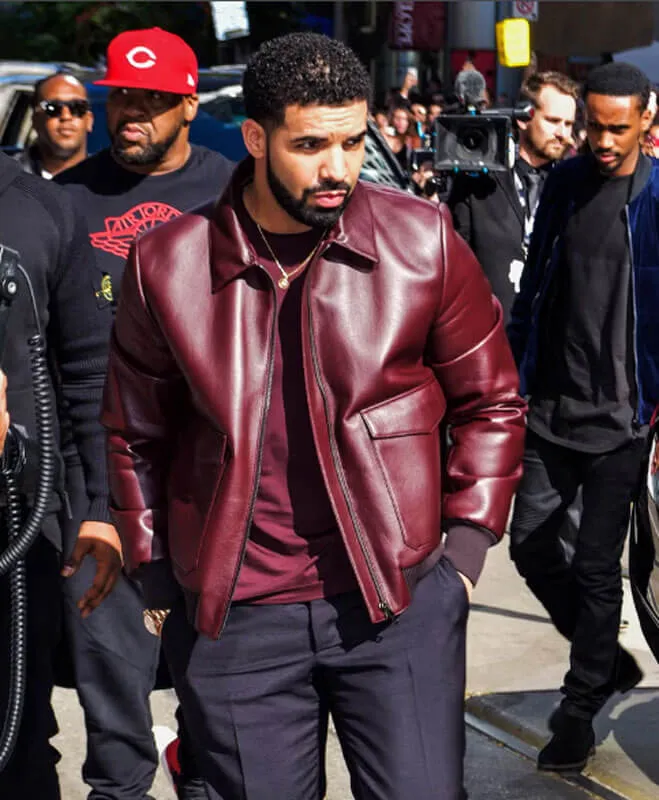 Drake Maroon Bomber Leather Jacket