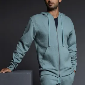 Dual Layer Zip Hoodie Dusty Blue